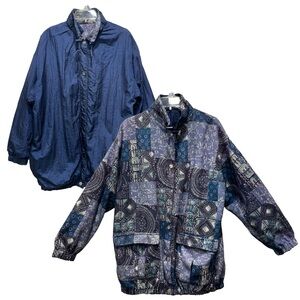 Reversible Brocade Blue Oversized Jacket Patchwork Sashiko Boho Eclectic Artsy M